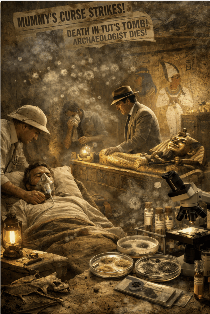 A vintage scene of doctors and nurses attending to a patient in a dimly lit medical room.